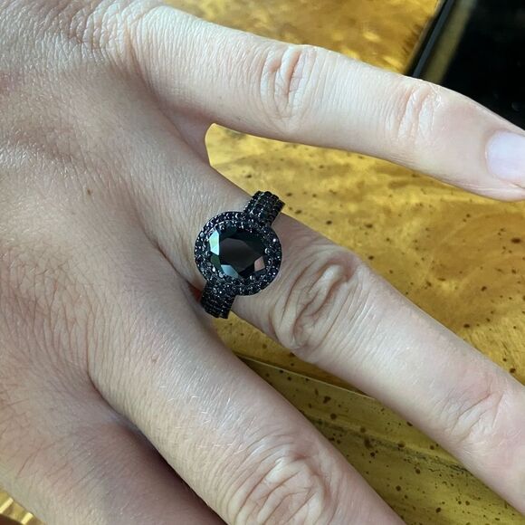 Natural Black Spinel Sterling Silver Ring Size 7 - Picture 4 of 9